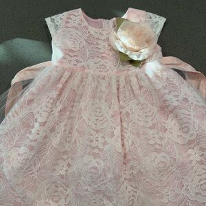 12m Elegant Pink Lace Kids Formal Dress
